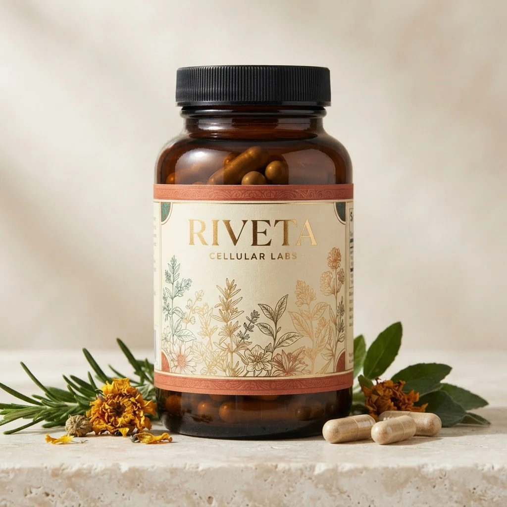 Riveta Cellular Labs glasburk med kapslar